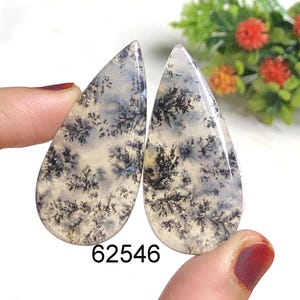 Dendrit-Opalohrring paart Edelstein, natürlicher Halbedelstein 43x20x4mm, atemberaubenden Dendrit-Opal handgemachten Ohrringe Schmuck