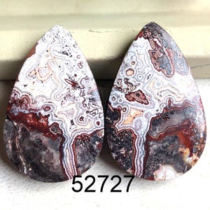 Paire de cabochons d'agate folle en dentelle de qualité supérieure, paire d'agates folles en dentelle naturelle, pierre précieuse pour la fabrication de bijoux bricolage, pour boucles d'oreilles.