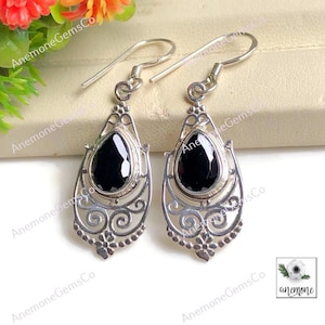 Black Onyx Gemstone Earring, 925 Sterling Silver, Dangles Earring, Designer Earrings, Silver Jewelry, Birthday Gift, Statement Earring