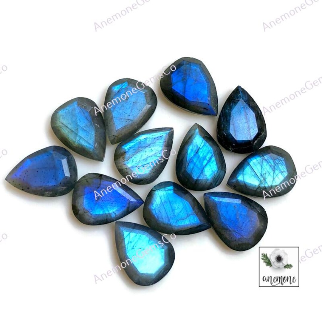 ブルー ラブラドライト ファセット ペアシェイプ ロット 10 x 14 mm