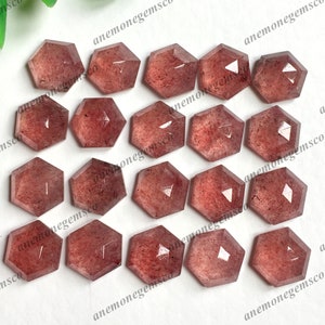 10 Stück Erdbeerquarz facettierte Hexagon Rosenschliff Edelstein 10 mm Ca. Top-Qualität Quarz Edelstein für DIY Schmuckherstellung, Bastelbedarf