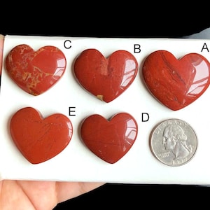 Cabochões de coração de jaspe vermelho selecionados, pedra preciosa solta de jaspe vermelho natural para fabricação de joias, pingentes de cristal curativo de jaspe, lote 197