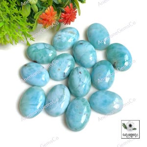 Larimar 13 x 18 mm oval Cabochon, 100% natürlicher Larimar kalibriert flache Rückseite lose Edelstein, Sky Larimar für die Schmuckherstellung