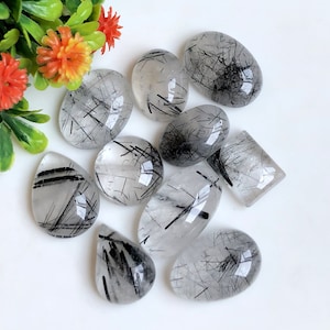 Cabochon in rutilo nero, forme e dimensioni miste da 15 a 25 mm circa, lotto 10 pezzi, pietra preziosa semi preziosa per la creazione di gioielli, cristallo curativo 56271