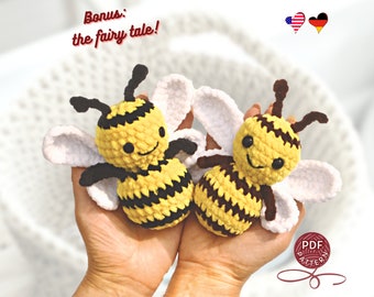 Crochet pattern and fairy tale. Amigurumi Plush Bee. Simple crochet design. DIY crochet tutorial PDF.