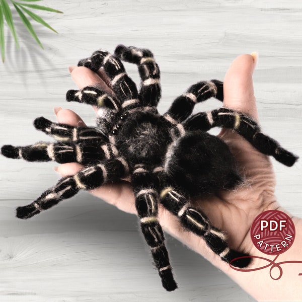 Wzór szydełkowy. Pająk amigurumi. Tarantula Zebraknee. Samouczek szydełkowania DIY w formacie PDF.