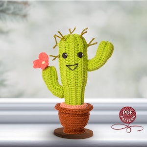 Schema all'uncinetto. Cactus e vaso di fiori amigurumi. Tutorial fai da te all'uncinetto in PDF.