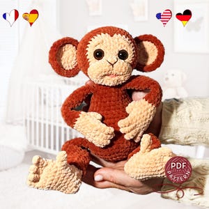 Patrón de mono de crochet: Juguete amigurumi con accesorios (Tutorial en PDF)