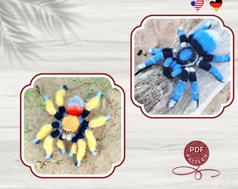 Crochet pattern. Amigurumi Tarantulas:  Yellow and Blue . Two patterns in one file. DIY crochet tutorial PDF.