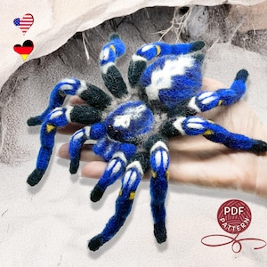 Tarántula amigurumi Poecilotheria Metallica. Imitación de una araña real a crochet. Tutorial de crochet en formato PDF.