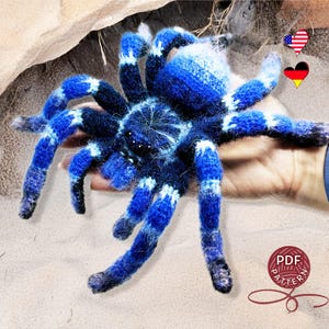 Crochet Pattern. Amigurumi Spider. Cobalt-blue Tarantula. DIY crochet tutorial PDF.