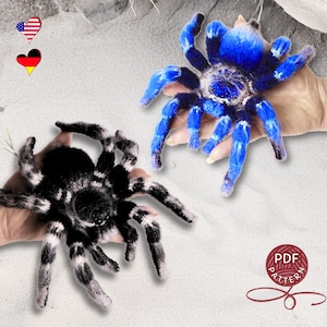Patrón de araña de crochet: tarántulas de rodillas blancas y azul cobalto (Tutorial en PDF)