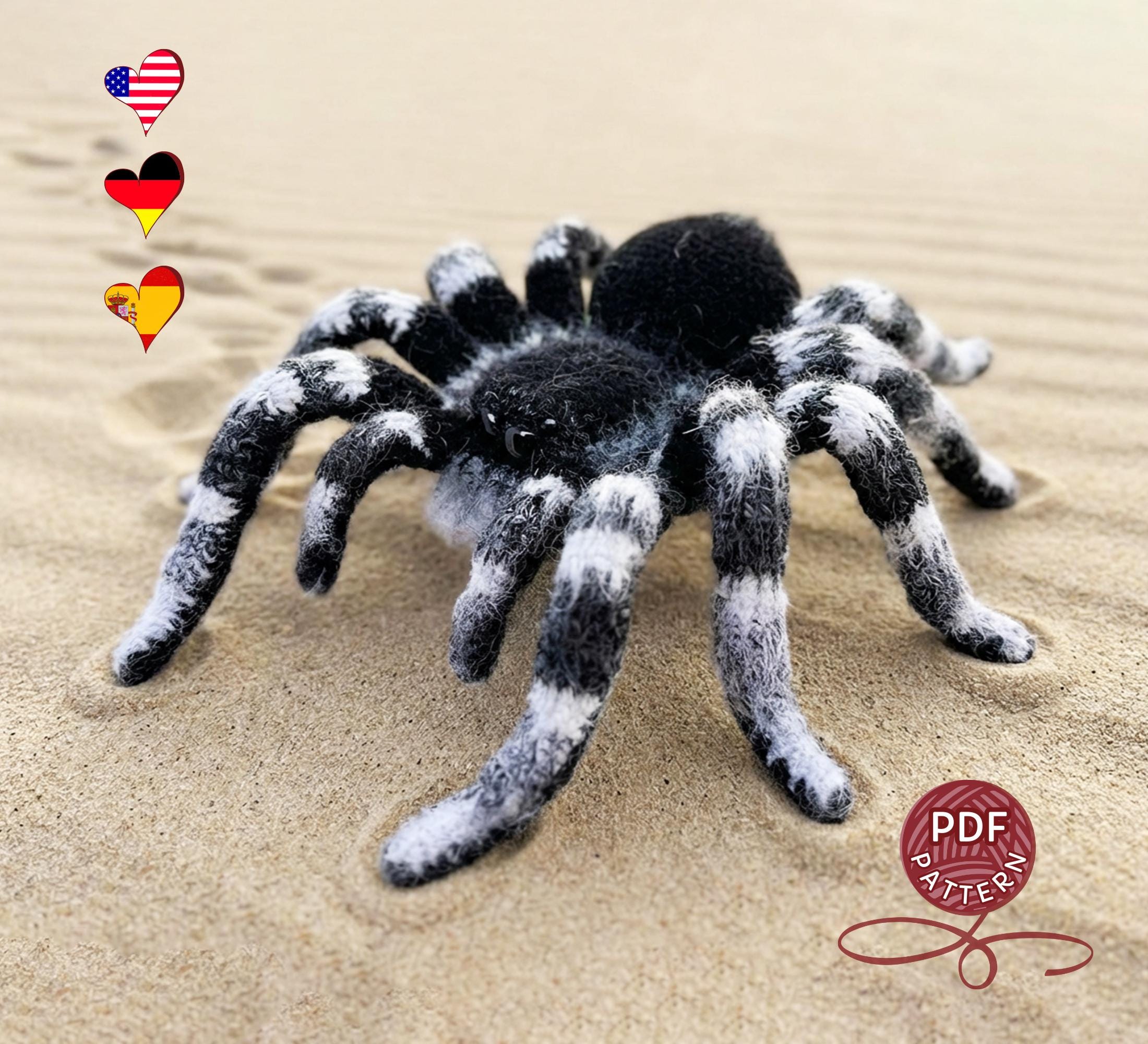 編みぐるみクモ。本物のホワイトニータランチュラを模したかぎ針編み