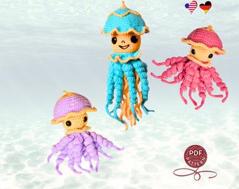 Crochet  pattern. Amigurumi Jellyfish. Big and Little Jellyfish. DIY crochet tutorial PDF.