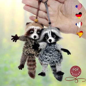 Gehäkelte Waschbär Schlüsselanhänger Muster. Plüschtier & Stressabbau Spielzeug (PDF-Muster).
