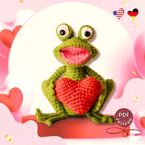 Schema per rana all'uncinetto: rana amigurumi, cuore, bouquet (download PDF)
