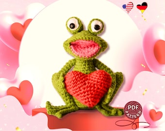 Crochet Frog Pattern. Amigurumi Frog with Heart & Bouquet (PDF Pattern)