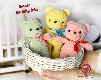 Modèle au crochet. Ours en peluche Amigurumi. Conception simple au crochet. Tutoriel de crochet DIY en PDF. Bonus : un conte de fées sur un ourson.