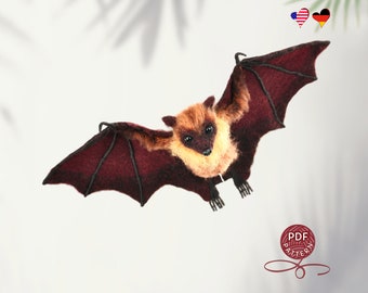 Crochet pattern. Amigurumi  Bat. Large Flying Fox. DIY crochet tutorial PDF.