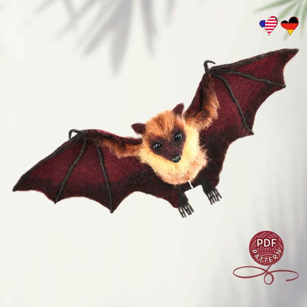 Crochet pattern. Amigurumi  Bat. Large Flying Fox. DIY crochet tutorial PDF.