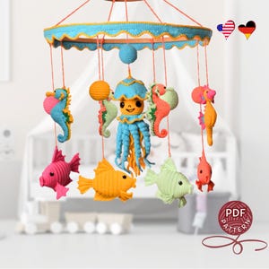Amigurumi crib mobile Sea Creatures. Crochet  PDF pattern.
