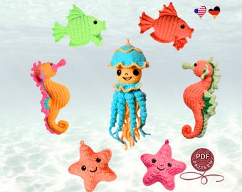 Crochet pattern. Amigurumi set  Undersea creatures. DIY crochet tutorial PDF.