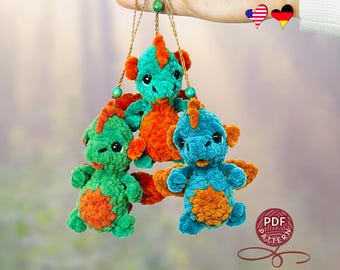 Amigurumi keychain Little Dragon. Crochet pattern.