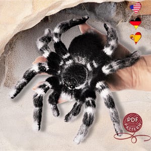 Amigurumi Spider. Crochet imitation of a real Whiteknee Tarantula. Crochet pattern PDF.