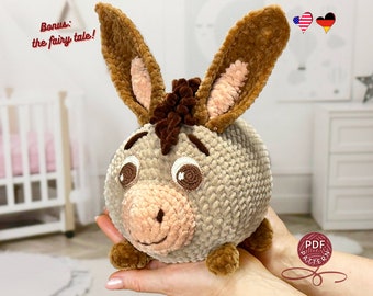 Crochet pattern.  Amigurumi plush Donkey. DIY crochet tutorial PDF. Bonus:  a fairy tale about donkey brothers.