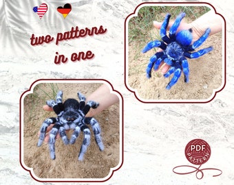 Crochet pattern. Amigurumi Spiders.  Whiteknee and Cobalt Blue Tarantulas. Two patterns in one file. DIY crochet tutorial PDF.