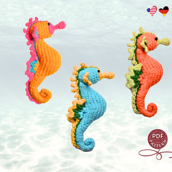 Crochet pattern. Amigurumi Seahose. DIY crochet tutorial PDF.