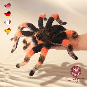 Amigurumi Mexican Redknee Tarantula.  Crochet imitation of a real spider.   Crochet pattern PDF.