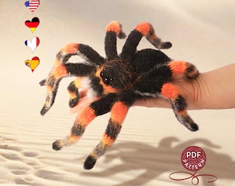 Amigurumi Mexican Redknee Tarantula.  Crochet imitation of a real spider.   Crochet pattern PDF.