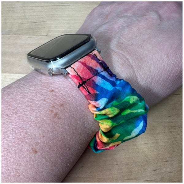Rainbow Tie Dye Organic Cotton Scrunchie Smart Watch Apple, Garmin, All Spring Pin Replacement Watch Band or Hair Scrunchie