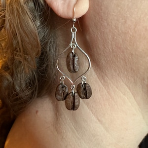 Chandelier Real Coffee Bean Dangle Earrings, Coffee Lover Gift, Coffee Lover Earrings, Sterling Silver Earrings, Hypoallergenic Earrings