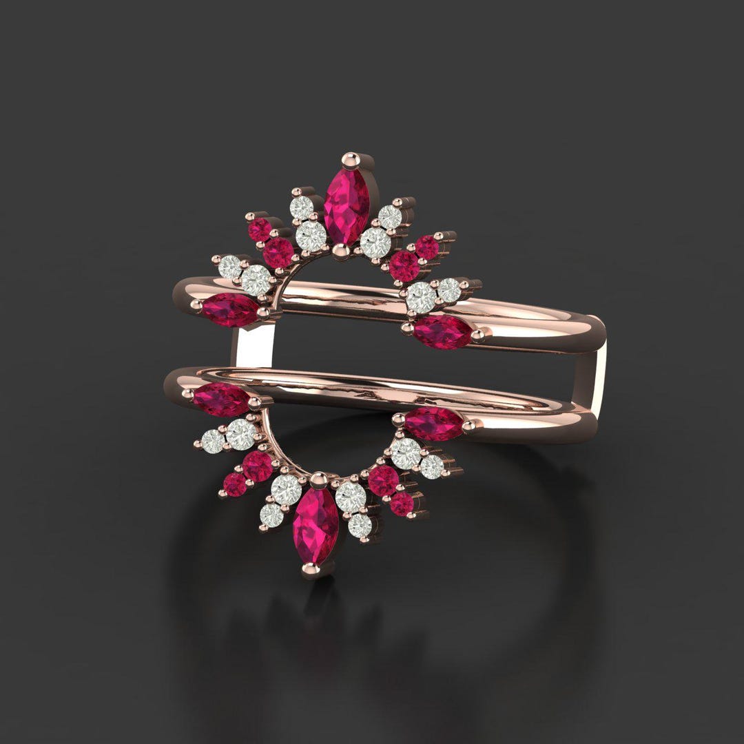 handmade ruby stone stacking ring delicate... Marquise & Round Ruby Gemstone, Enhancer Wedding Warps Stack Ring ...