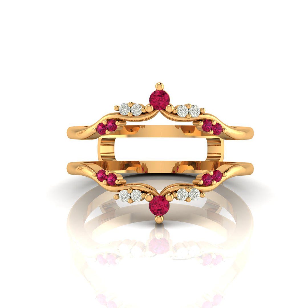 Chevron Ruby & Moissanite Round Stackable Engagement Ring Enhancer ...