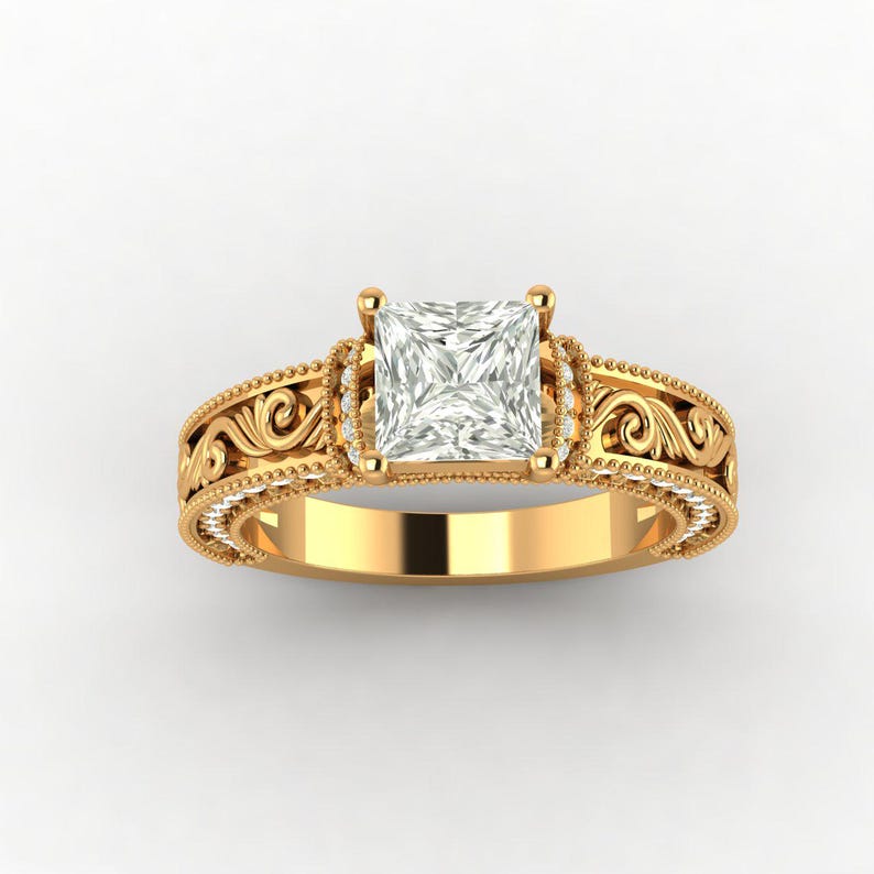 Unique Filigree Band Design Handmade Jewelry Moissanite Princess Cut ...