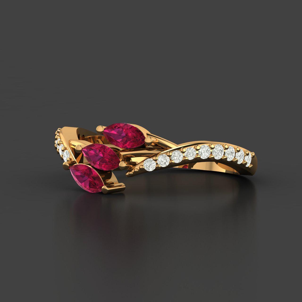 Art Deco Ruby Marquise Wedding Band Chevron Moissanite Ring July ...