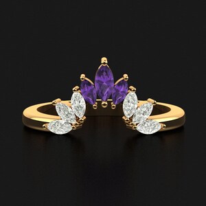 Lila Amethyst Edelstein Jubiläum Ring Marquise Form Hochzeit Band Februar Geburtsstein Amethyst Verlobungsring Valentinstag