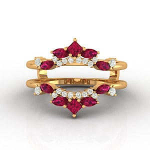 Ruby and Moissanite gemstone, Wedding Crown Jacket ring, Bridal set Matching Guard ring, custom Thanksgiving gift ring, Women Enhancer gift