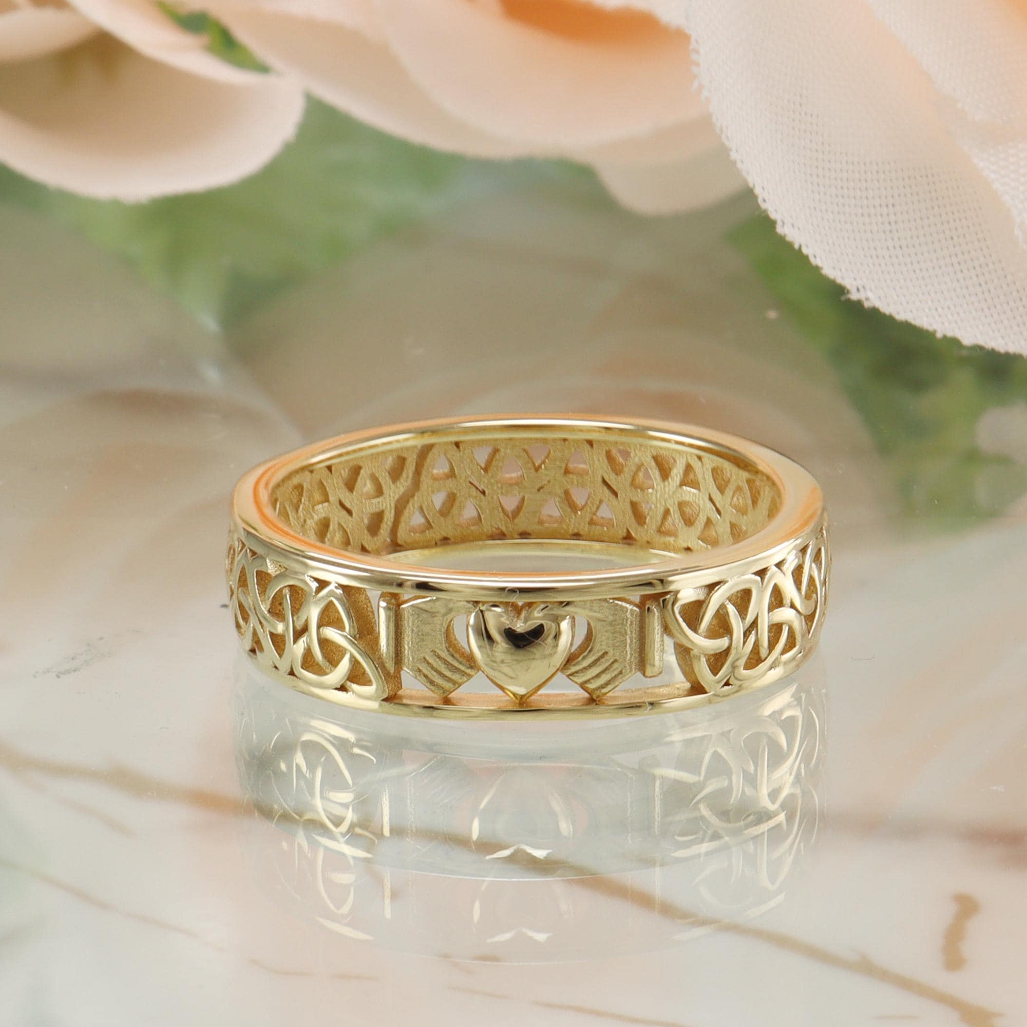 Celtic Heart Shape Claddagh gold Vermeil Engagement Ring, Celtic Claddagh Ring, Gold Plated Claddagh Wedding ring, Celtic Band ring