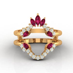 Curved Ruby Marquise Double Stackable Engagement Ring Guard Jacket Vintage Style Wedding Band Anniversary Gift for Her Thanksgiving gift CZ