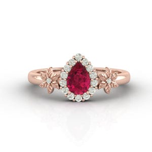 Birne 7x5 Form Rubin Edelstein Ring Einzigartige Hochzeit Halo Ring Juli Birthstone Roter Kristall Braut Edelstein Ring Geschenk für Tochter Stapeln Ring