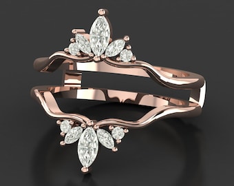 Anello Enhancer curvo in oro massiccio, fede nuziale con doppio diamante, regalo di anniversario, Moissanite impilabile, fascia di protezione Enhancer abbinata, promessa