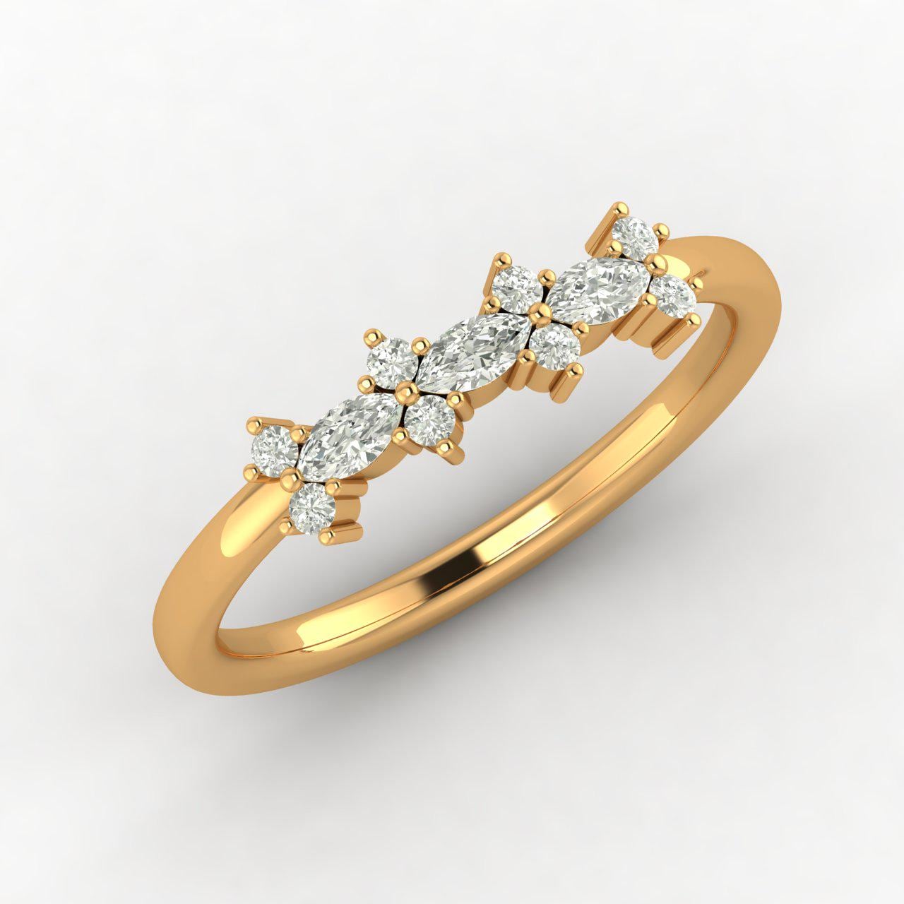 Marquise Cut Moissanite Wedding Band 14k Gold Half Eternity Stackable ...