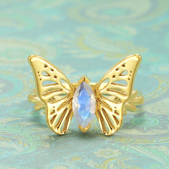 Butterfly Moonstone Silver Ring Unique Moonstone Butterfly Etsy