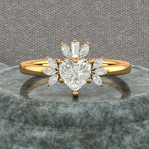 Anello di fidanzamento con moissanite taglio a cuore da 6 mm, anello con moissanite taglio marquise, diamante, anello a grappolo unico, promessa nuziale, anniversario, anello in oro giallo