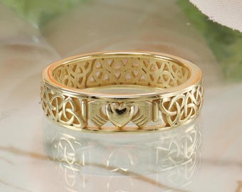 Keltisk hjärtformad Claddagh guld Vermeil förlovningsring, Keltisk Claddagh ring guldpläterad Claddagh vigselring alla hjärtans dag present till par