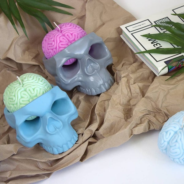 Skull with brain-candle, unique Halloween Decor